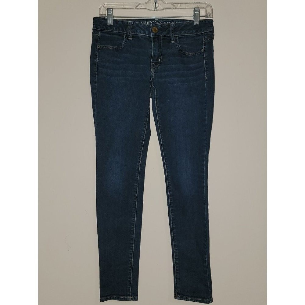 American Eagle Outfitters Womens Dark Wash Skinny Jeans Pegging Size 2 Short‎